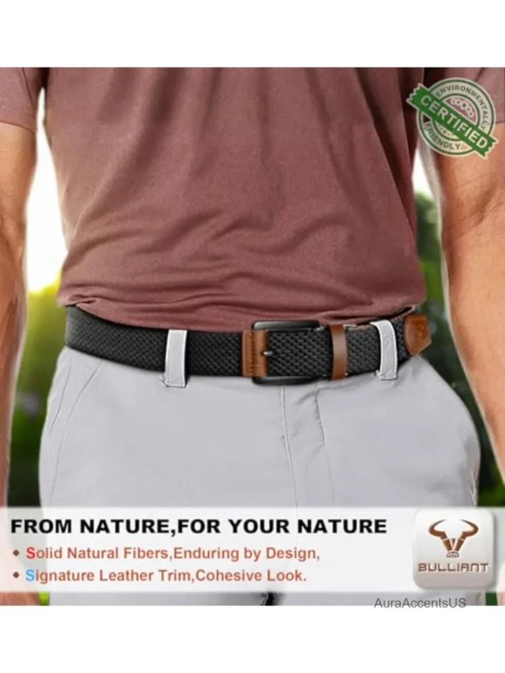 Men's Reversible Stretch Braided Woven Web Belt 1 3/8-Inch, Holeless Adjustable